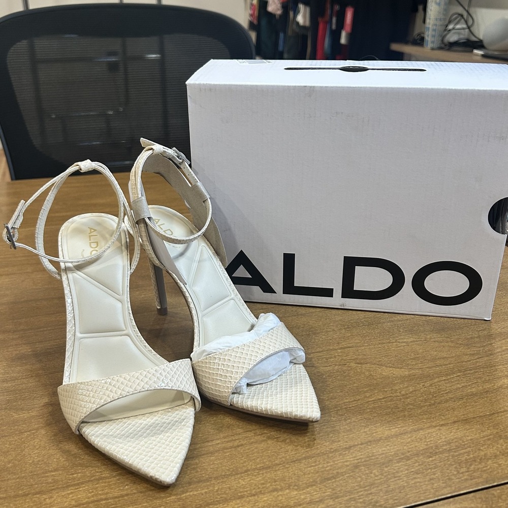 Aldo LEANDRA-108 Shoes Womens Size 7.5 White Strappy Pointed Toe Stiletto Heels